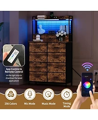 gaomon Rustic Dresser for Bedroom with Charging Station, App Controlled Rgb Led