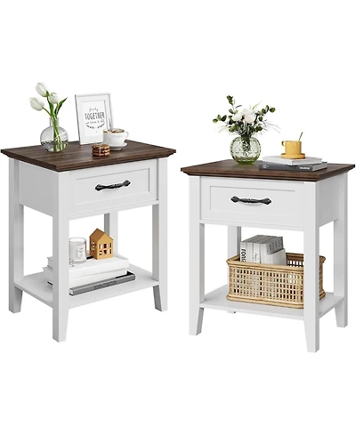 gaomon White Wooden Nightstand Set of 2 Bedside Table with Drawer Plus Open Shelf Space Saving End Table for Bedroom