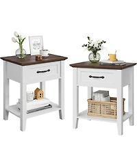 gaomon White Wooden Nightstand Set of 2 Bedside Table with Drawer Plus Open Shelf Space Saving End Table for Bedroom