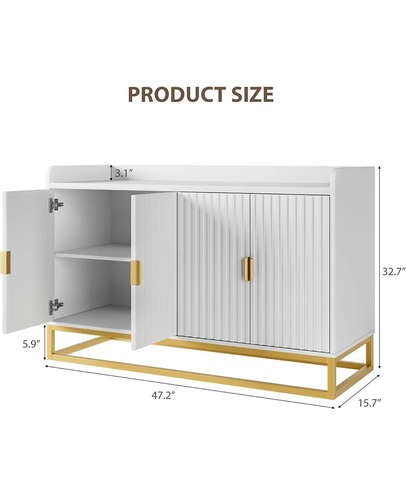 gaomon 47.2 Inch Fluted Sideboard Modern Kitchen Cabinet with Adjustable Shelves