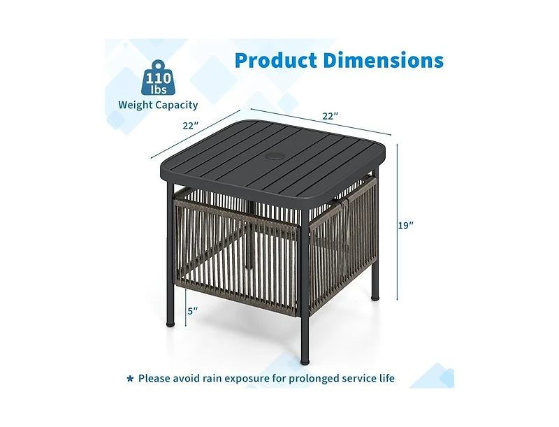 Slickblue Outdoor Side Table with Umbrella Hole and Storage Shelf