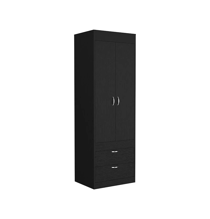 Flynama Black Wengue Finish Tarento Armoire with 2 Drawers Double Door Cabinet Hanging Rod