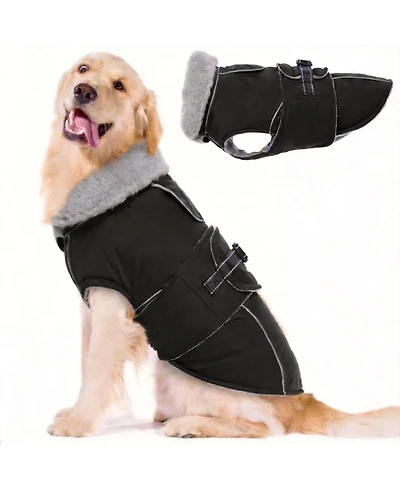 Aronkl Reflective Waterproof Dog Jacket with Fur Collar & Adjustable Buckle for Cold Weather
