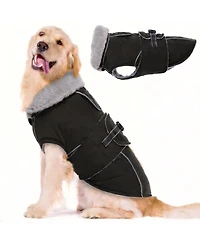 Aronkl Reflective Waterproof Dog Jacket with Fur Collar & Adjustable Buckle for Cold Weather