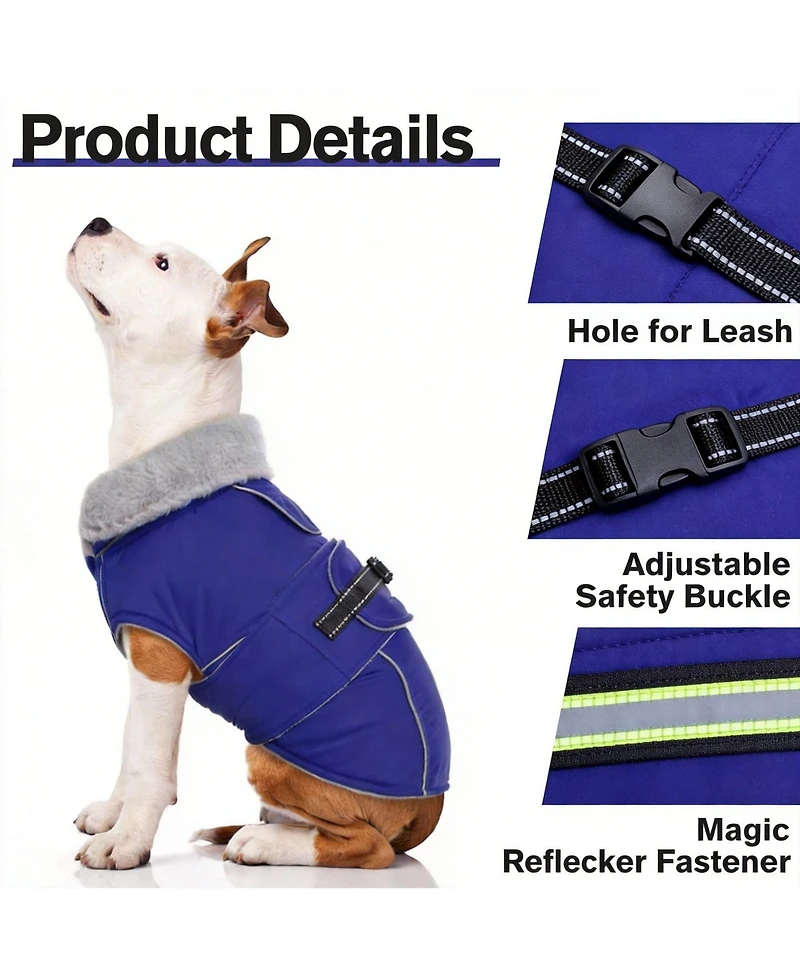 Aronkl Reflective Waterproof Dog Jacket with Fur Collar & Adjustable Buckle for Cold Weather