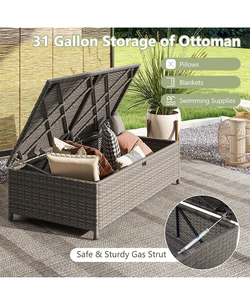 Gymax 2 Pcs Patio Loveseat w/ 31 Gal Multifunctional Storage Ottoman and Soft Cushions