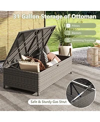 Gymax 2 Pcs Patio Loveseat w/ 31 Gal Multifunctional Storage Ottoman and Soft Cushions