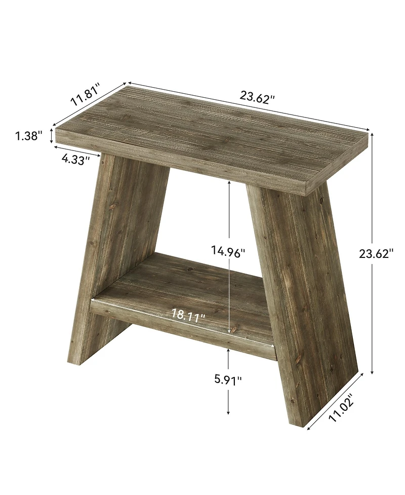 Tribesigns Solid Wood End Table for Living Room Set of 2, Narrow Small Side Table with 2-Tier Storage