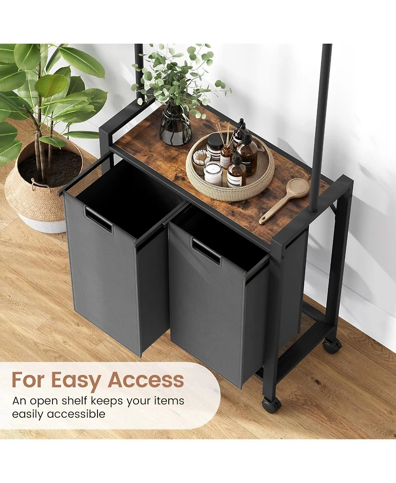 gaomon Rolling Laundry Sorter Hamper 2 Section Basket with Hanging Rack Plus Wheels Organizer for Laundry Room