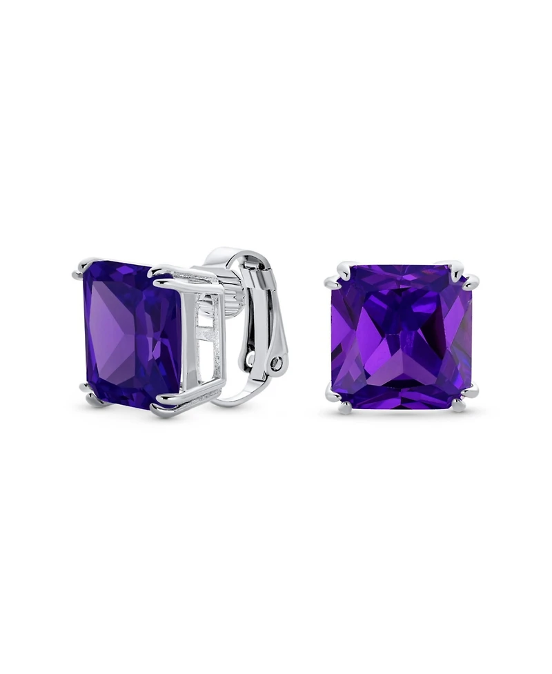 Bling Jewelry 12MM Princess Cut Cubic Zirconia Cz Solitaire Statement Clip On Stud Earrings Non Pierced