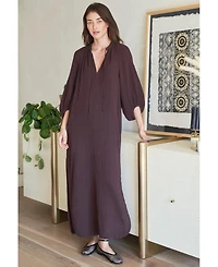 Ocean+Main Women's Ocean+Main Avery Long Tie Neck Dress Gauze Caftan