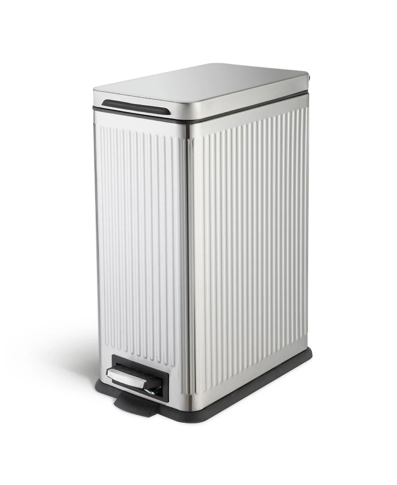 Home Zone Living 8 Gallon Slim Stainless Steel Kitchen Trash Can with Reeded Pattern, Step Pedal and Soft-Close Lid