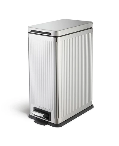 Home Zone Living 8 Gallon Slim Stainless Steel Kitchen Trash Can with Reeded Pattern, Step Pedal and Soft-Close Lid