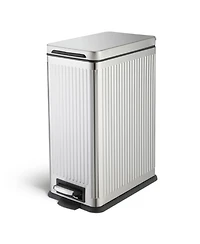 Home Zone Living 8 Gallon Slim Stainless Steel Kitchen Trash Can with Reeded Pattern, Step Pedal and Soft-Close Lid