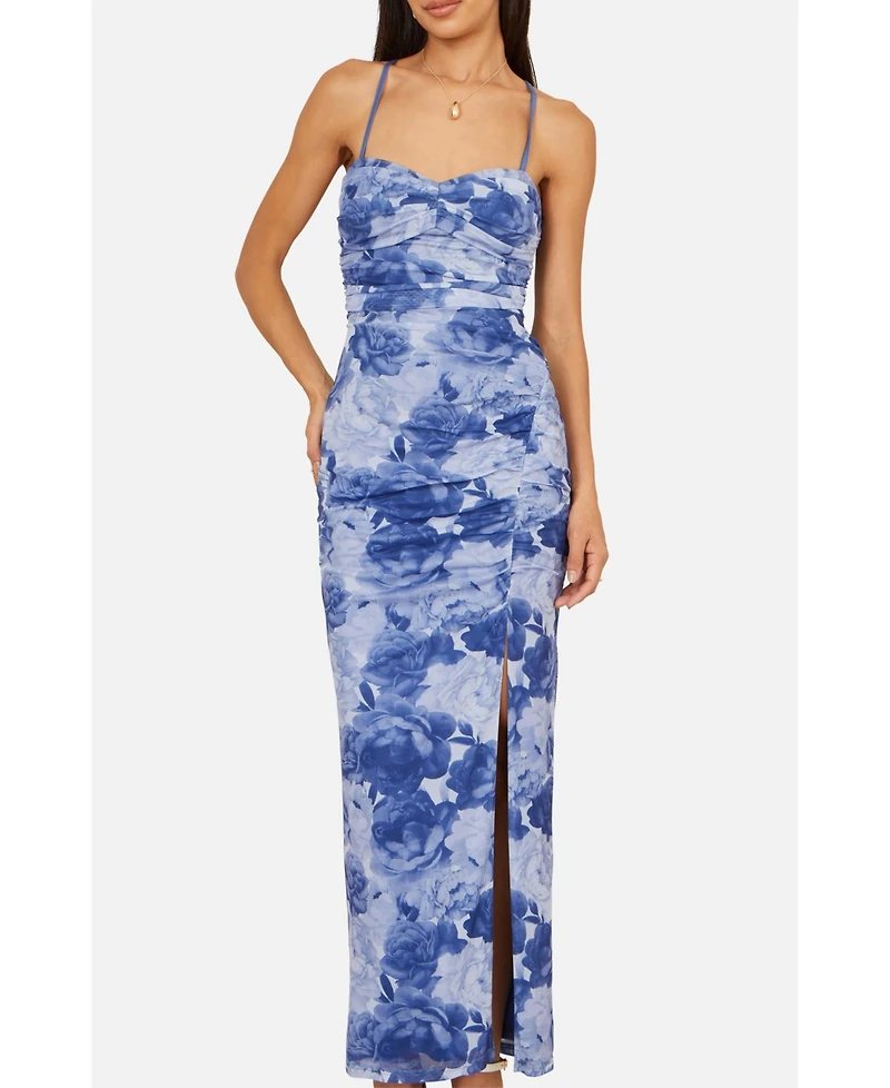 Yumi Women's Mesh Ruched Midi Dress