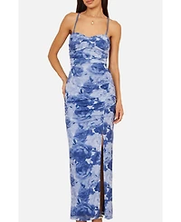 Yumi Women's Mesh Ruched Midi Dress