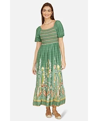 Yumi Women's Ruched Leaf Print Maxi Dress