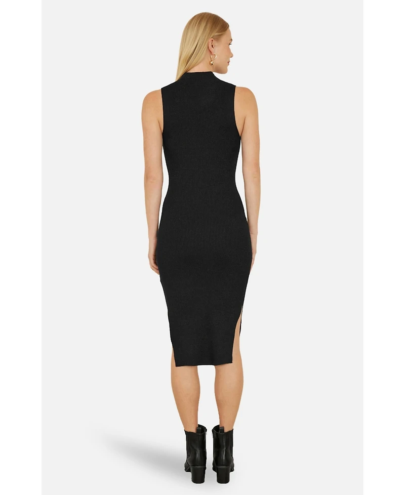 Yumi Women's Fitted Side-Slit High-Neck Midi Dress