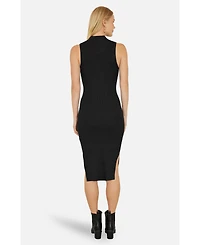 Yumi Women's Fitted Side-Slit High-Neck Midi Dress