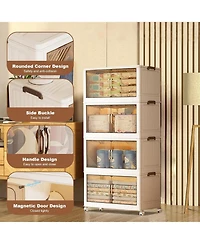 gaomon 4-Tier Stackable Plastic Storage Boxes with Lid, Modular Storage Organizer