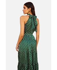 Yumi Women's Spot Print Halter Midi Dress