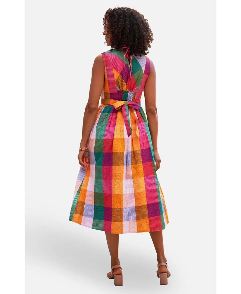 Yumi Women's Seersucker Cotton Midi Sun Dress
