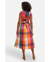 Yumi Women's Seersucker Cotton Midi Sun Dress