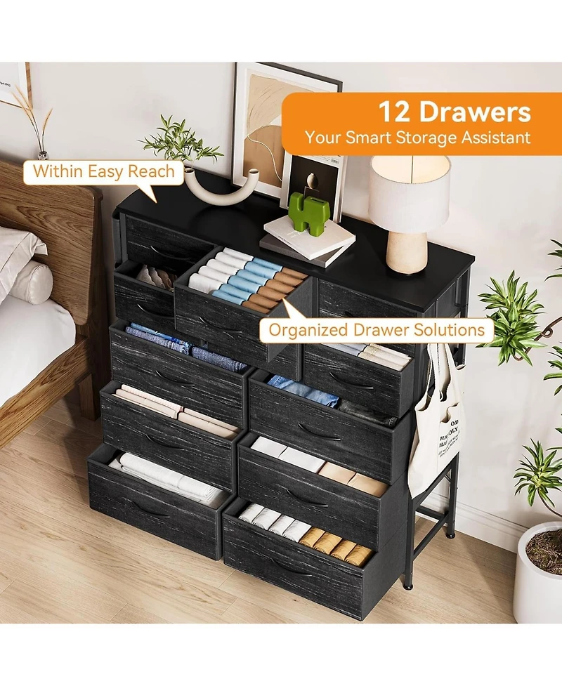gaomon 12 Drawer Dresser with Fabric Bins,Fabric Storage Tower,Closet Organizers and Storage for Bedroom,Hallway&Entryway.