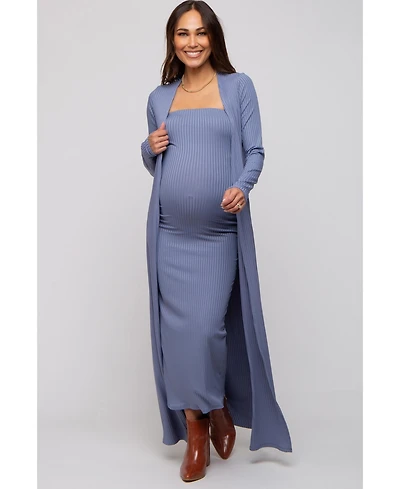 Pinkblush Maternity Ribbed Sleeveless Dress Cardigan Set