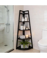 Rainsken 5-Tier Tall Corner Shelf, Ladder Display Shelf, Industrial Storage Organizer with 5 Open Shelves for Living Room, Home Office