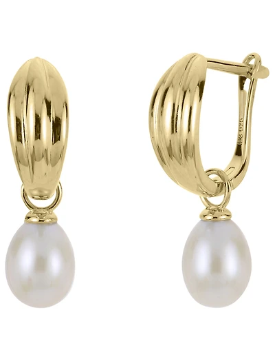 Macy's Cultured Freshwater Pearl (6.5-7mm) Hoop Drop Earrings in 14k Gold-Plated Sterling Silver