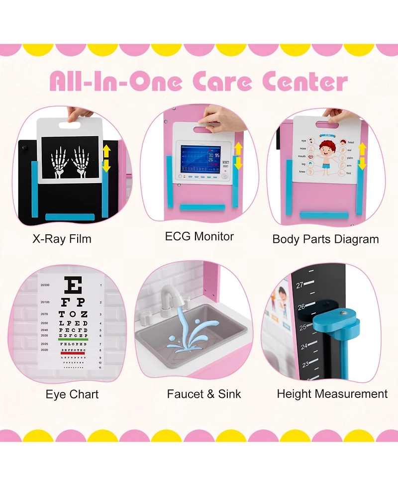 Mecale Play Doctor s Office Wooden Medical Center Toy Set with Exam Area for Kids