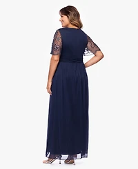 Xscape Plus Beaded Sleeve Slit Gown