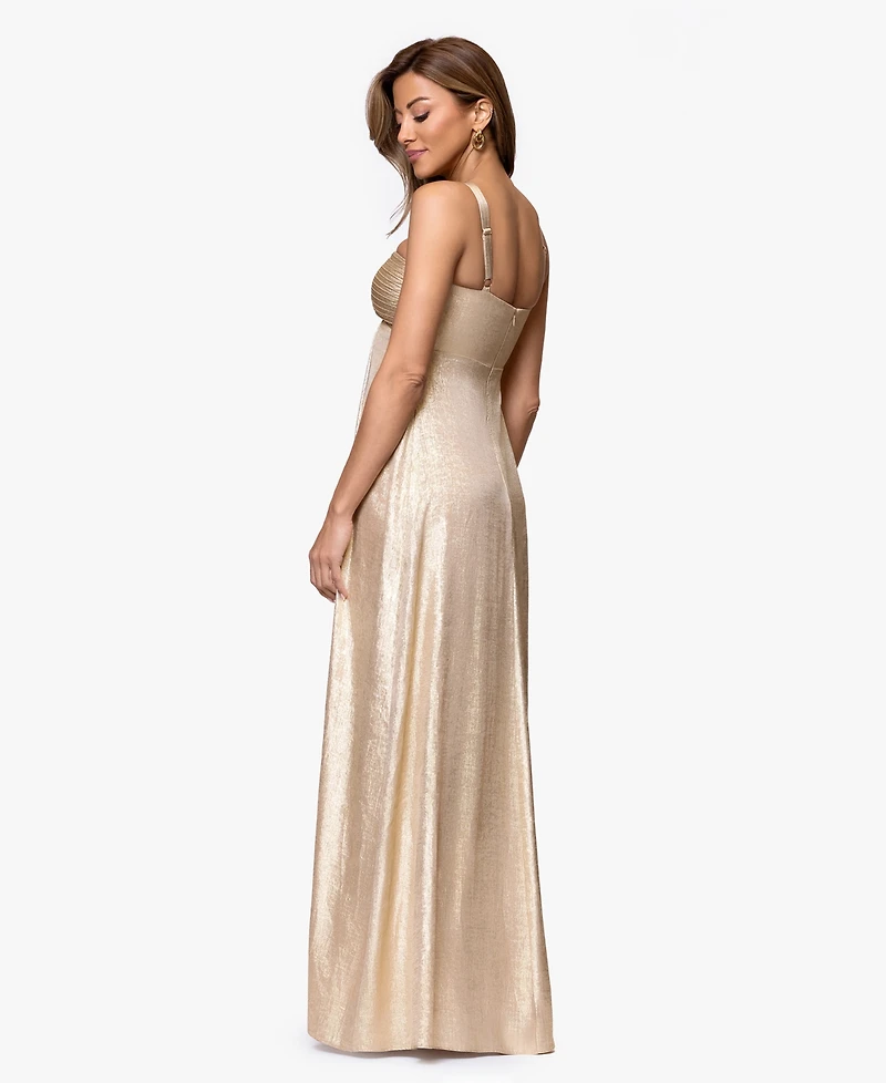 Xscape Petite Metallic Hardware Halter Neck Gown