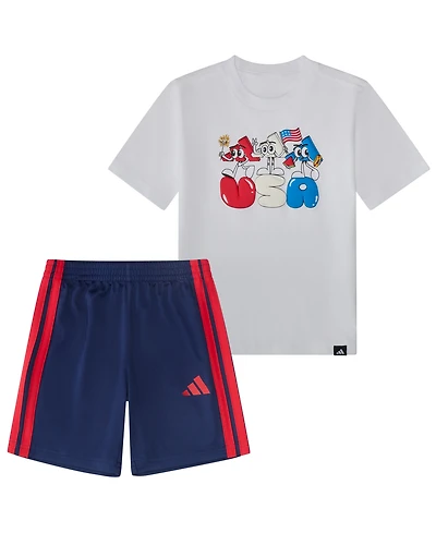 adidas Toddler and Little Boys' 2T-7 Short-Sleeve Graphic T-shirt Shorts 2-Piece Set