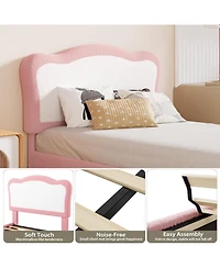 gaomon Twin Kids Boucle Upholstered Bed Frame Headboard Platform Wood Slats Noise Free No Box Spring