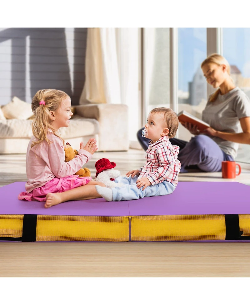4-Foot Bi-Folding Gymnastic Tumbling Mat with Handles and Cover