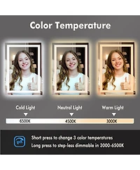 Homfan Led Bathroom Mirror 2028 Wall-Mounted Vanity Mirrors Stepless Dimmable Wall Mirrors, Backlit + Front Lit, Memory Function, Waterproof