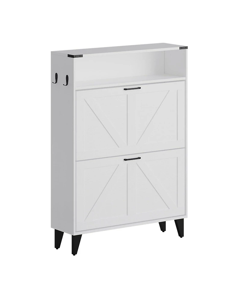Homfan Shoe Storage Cabinet with 2 Flip Drawers, Freestanding Narrow Shoe Rack Cabinet with Open Shelf & Strong Metal Legs