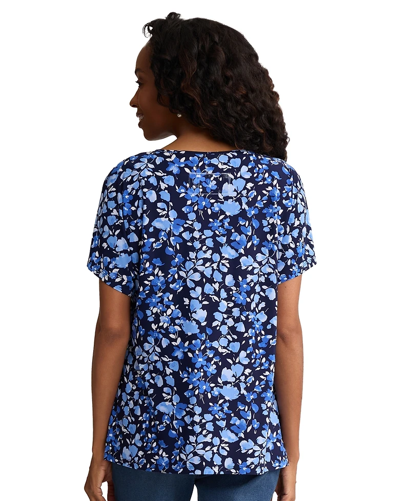 Jones New York Women's Extend Shoulder Placket Round Neck Top