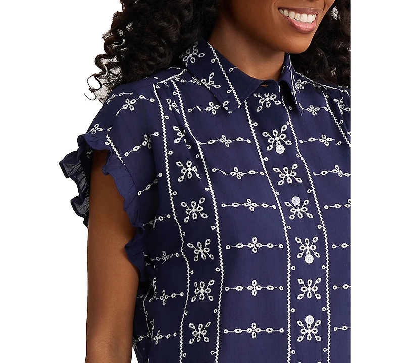 Jones New York Women's Collared Neck Button-Front Top