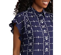 Jones New York Women's Collared Neck Button-Front Top