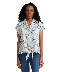 Jones New York Women's Collared Neck Tie-Front Top