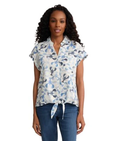 Jones New York Womens Collared Neck Linen Blend Tie Front Top