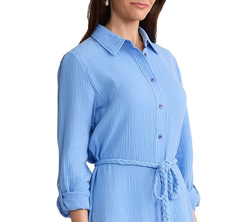 Jones New York Women's Braided Belt Shirt Dress