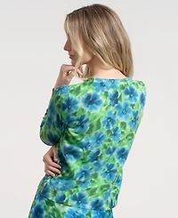 Isaac Mizrahi Women's Long-Sleeve Buttoned-Up Printed Cardigan Sweater