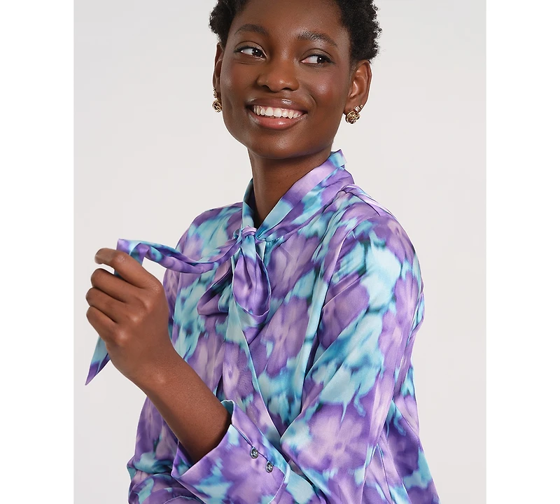 Isaac Mizrahi Women's Long-Sleeve Bow-Tie Neck Dress