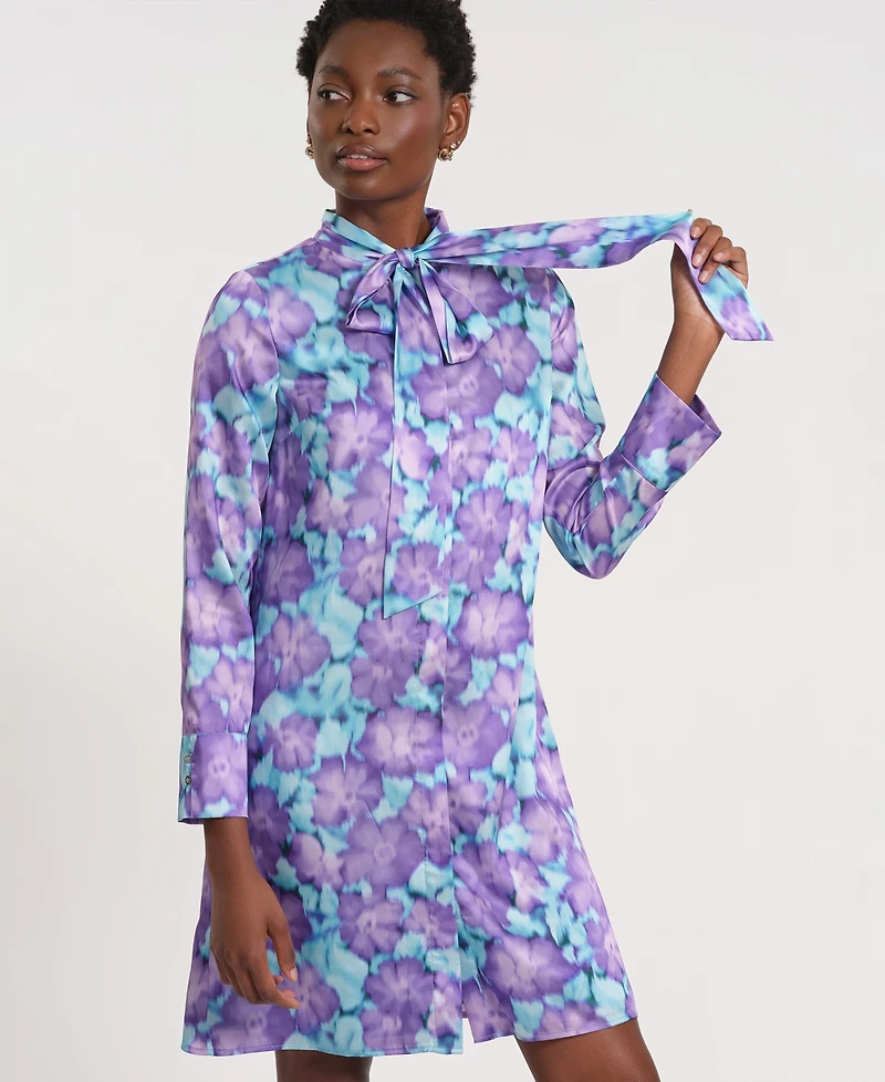 Isaac Mizrahi Women's Long-Sleeve Bow-Tie Neck Dress