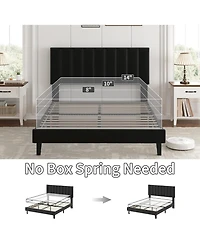 gaomon Queen Bed Frame, Velvet Upholstered Platform with Adjustable Vertical Channel Tufted Headboard, No Box Spring Needed, Easy Assembly