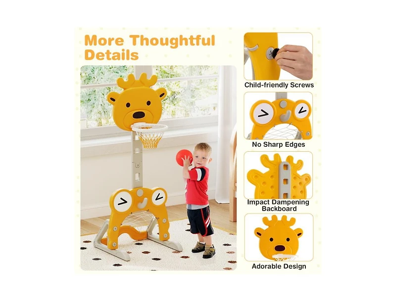 Hongge 4-in-1 Toddler Height Adjustable Basketball Hoop with Ring Toss for 3+ Kids